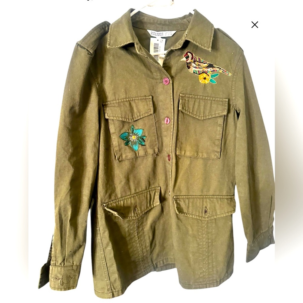 M156 // NWT // Zara Military Embroidered Jacket // OD Green // XS
